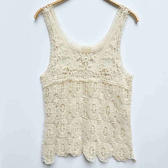 Pins & Needles Tops - Pins & Needles Boho Crochet Top Ivory Lace Sz L Sleeveless Festival Cottagecore